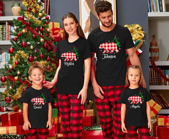 Plaid Bear Family Matching Christmas T Shirt