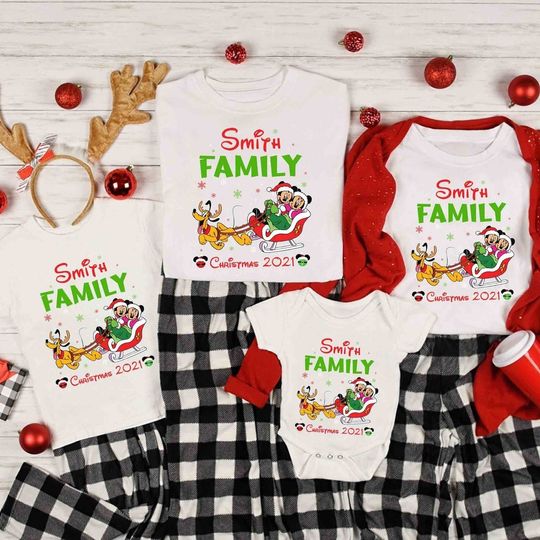 Personalized Disney Christmas Mickey Minnie Merry Christmas Family Vacation Custom T-Shirt