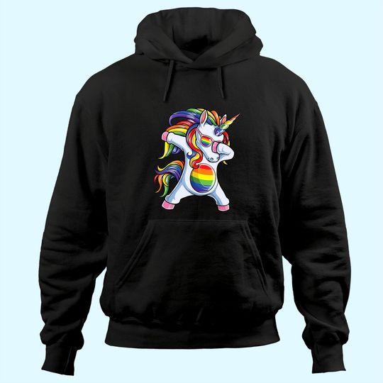 Dabbing Unicorn Gay Pride LGBT Hoodie Lesbian Rainbow Flag Hoodie