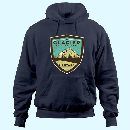 Retro Glacier National Park Montana Mountains Vintage Badge Hoodie
