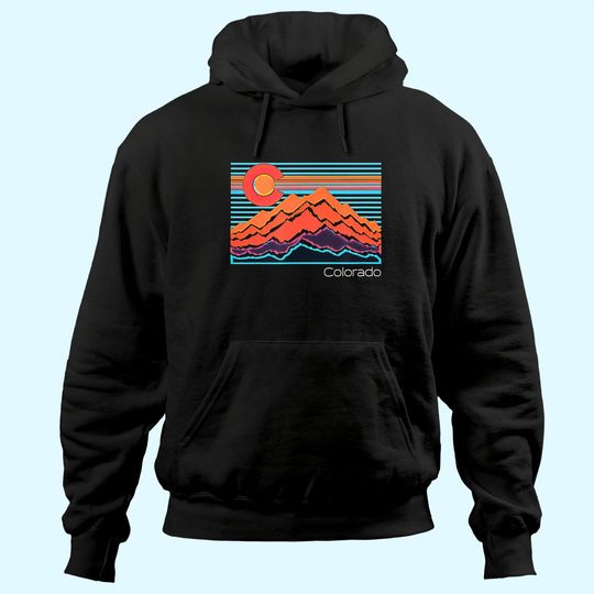 Vintage Colorado Mountain Landscape and Flag Graphic Hoodie