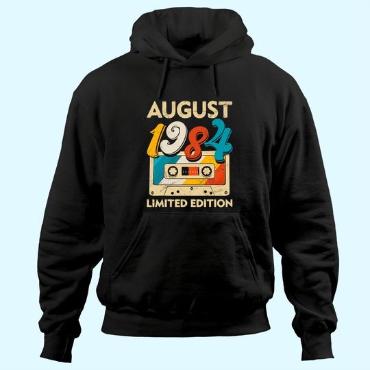 Retro August 1984 Cassette Tape 37th Birthday Decorations Hoodie