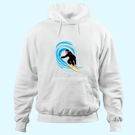 Surfing Monkey. Ape riding the tube wave on surfboard Hoodie
