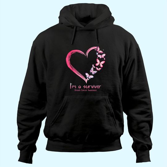 Pink Butterfly Heart I'm A Survivor Breast Cancer Awareness Hoodie