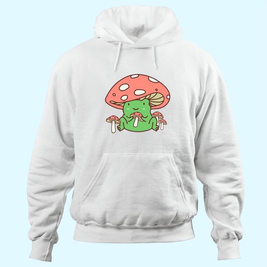 Frog with Mushroom Hat Cute Cottagecore Aesthetic Hoodie