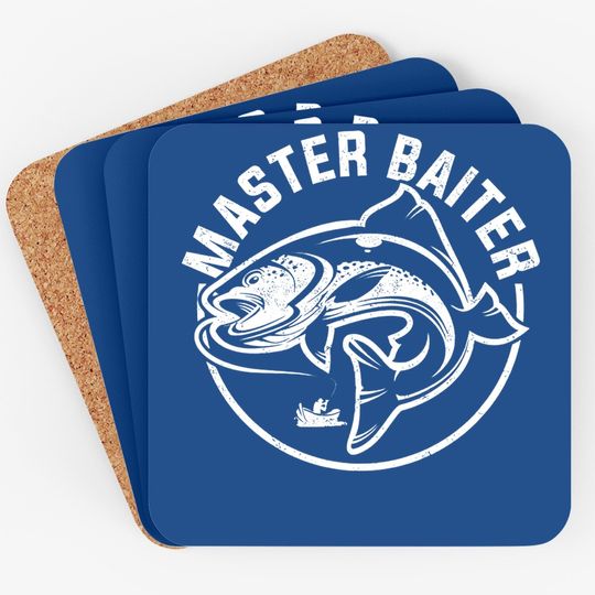 Master Baiter Fisherman Dad Husband Funny Fishing Graphic Premium Coaster