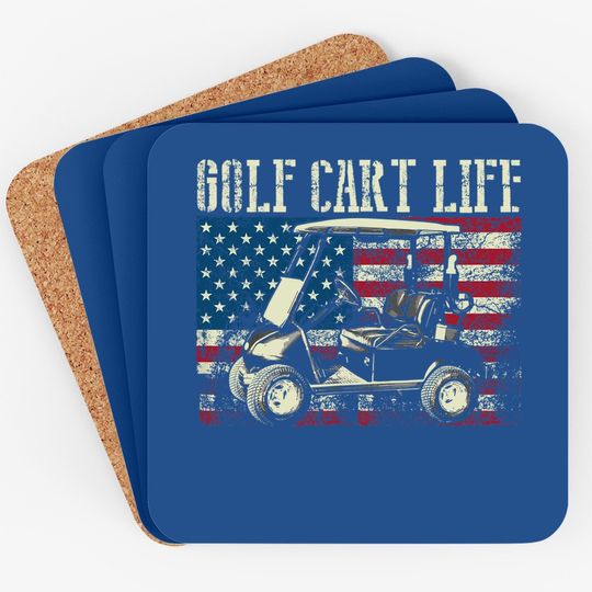 Cool Golf Cart Vintage Us Flag Funny Golfing Gift Coaster