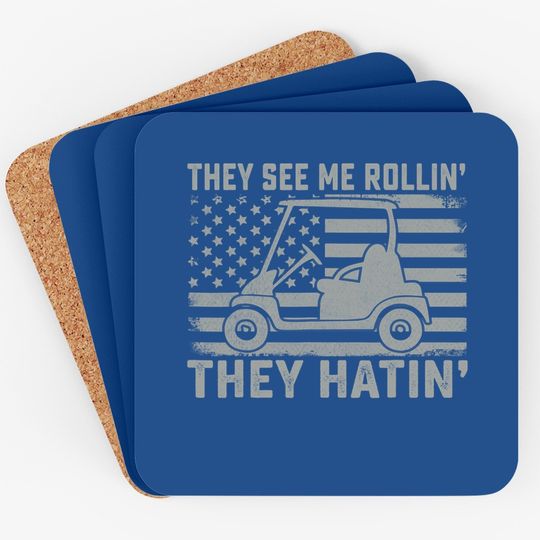 Funny Golfer Dad Husband Us Flag They See Me Rolling Coaster