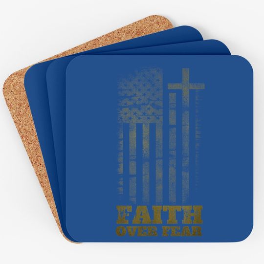 Faith Over Fears Christian Cross American Usa Flag Gym Coaster