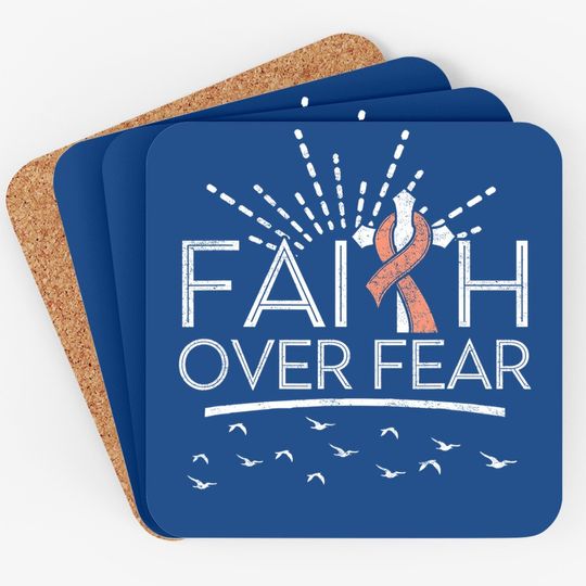 Faith Over Fear Peach Ribbon Uterine Cancer Coaster