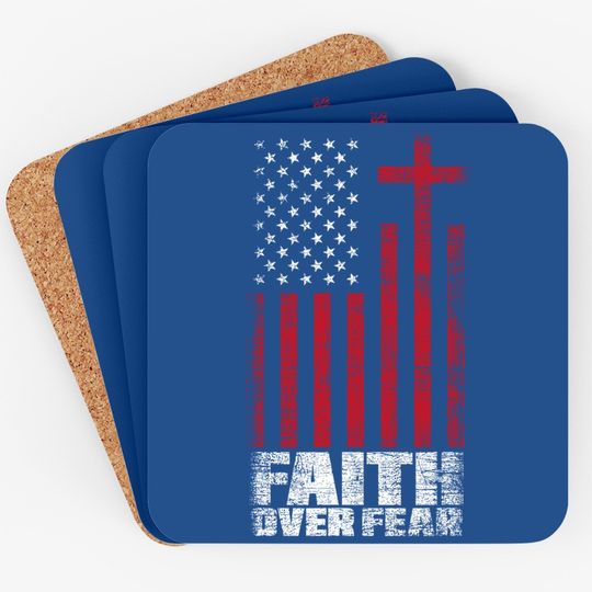 America Pride Faith Over Fear Usa Flag Prayer Coaster