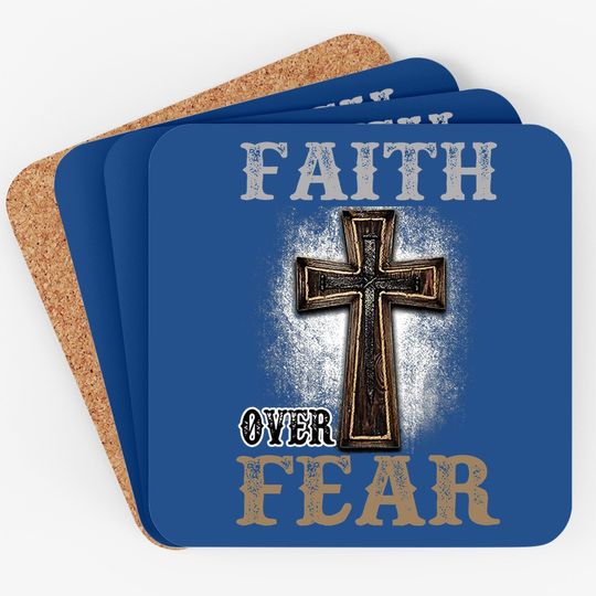 Faith Over Fear Wood Cross Religion Coaster Adult Coaster