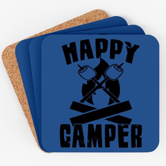 Happy Camper Coaster Funny Camping Cool Hiking Graphic Vintage Coaster 80s Saying