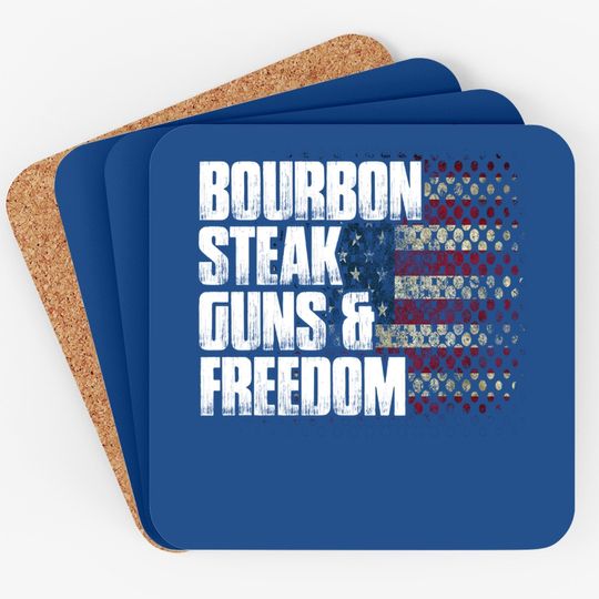 Bourbon Steak Guns & Freedom Usa Flag Whiskey Gift Coaster