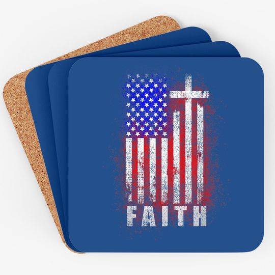Patriotic Christian Faith Love Jesus American Flag Cross Coaster