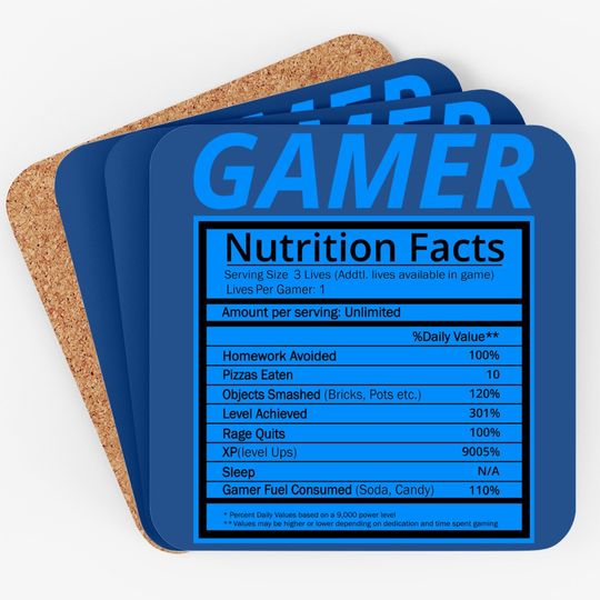 Gamer Nutrition Facts Coaster Funny Gaming Gamer Coaster