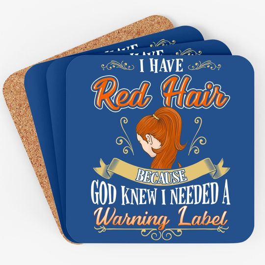 Red Hair Warning Label Funny Redhead Coaster For Women