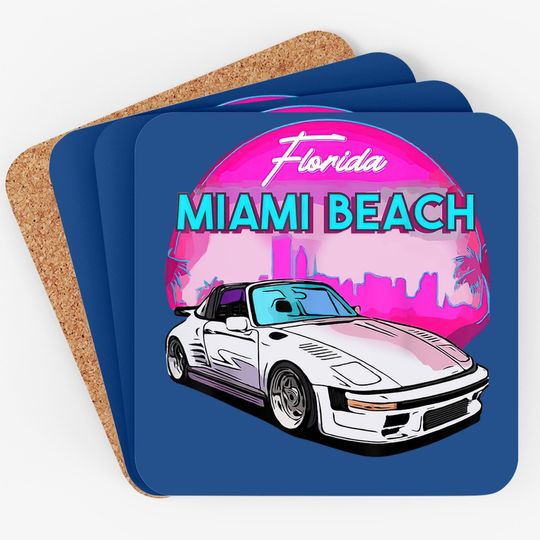 Miami Coaster Palm Trees And Vintage Car