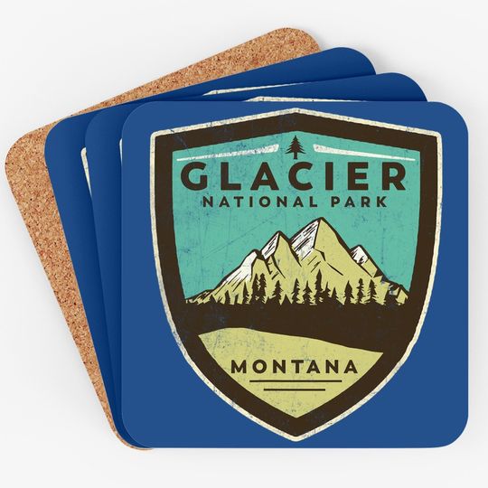 Retro Glacier National Park Montana Mountains Vintage Badge Coaster