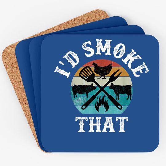 Funny Retro Grilling Bbq Smoker Chef Dad Gift-i'd Smoke That Coaster