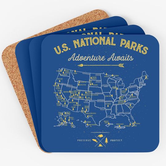 62 National Parks Map Gifts Us Park Vintage Camping Hiking Coaster
