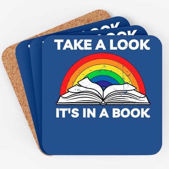 Take A Look It's In A Book Reading Vintage Retro Rainbow Coaster