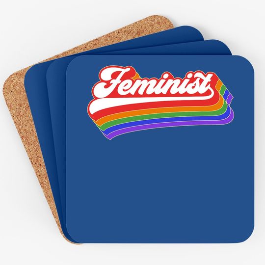 Feminist Coaster. Retro 70's Feminism Coaster. Vintage Rainbow