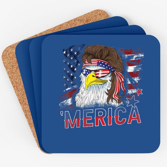 Merica Bald Eagle Mullet 4th Of July American Flag Patriotic Coaster