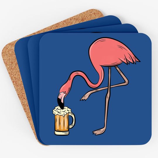 Flamingo Drinking Beer - Funny Pink Flamingo Coaster