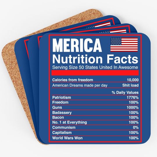 Patriotic Merica Nutrition Facts America Flag Coaster