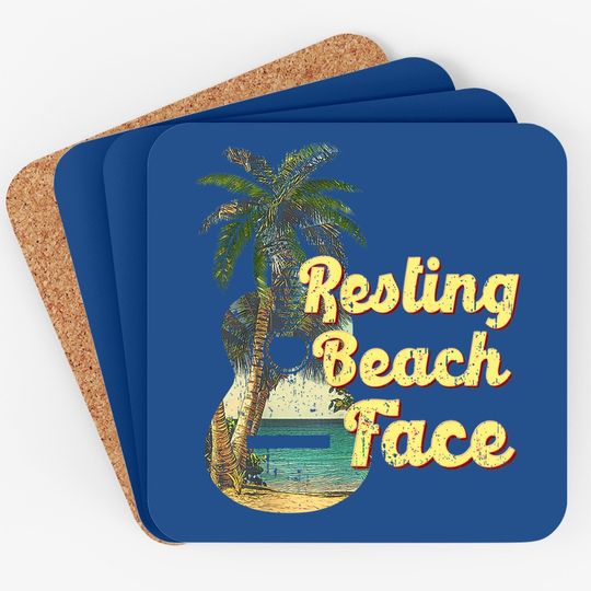 Resting Beach Face Coaster Guitar Coconut Tree Tropical