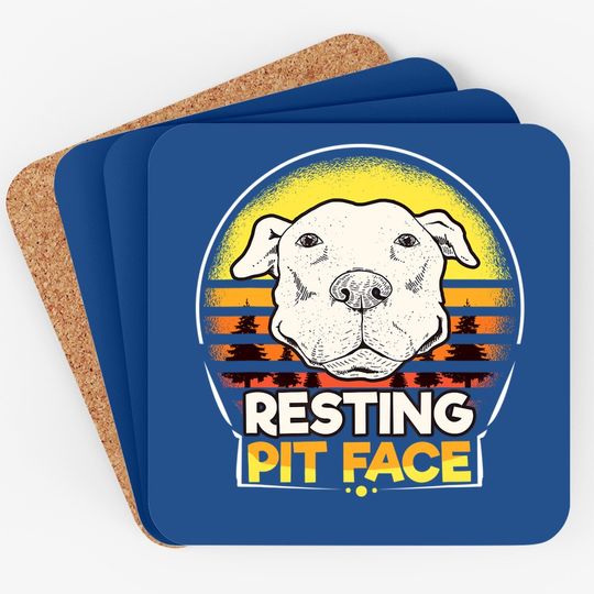 Resting Pit Face Vintage Coaster Pitbull Dog Beach