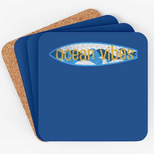 Vintage Ocean Vibes Surfboard Surf Beach Waves Blue Ocean Coaster