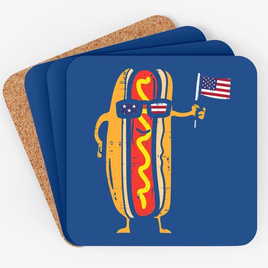 Hotdog Sunglasses American Flag Coaster