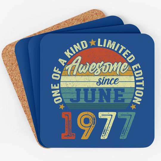 44 Years Old Birthday Awesome Since June 1977 44th Birthday Coaster