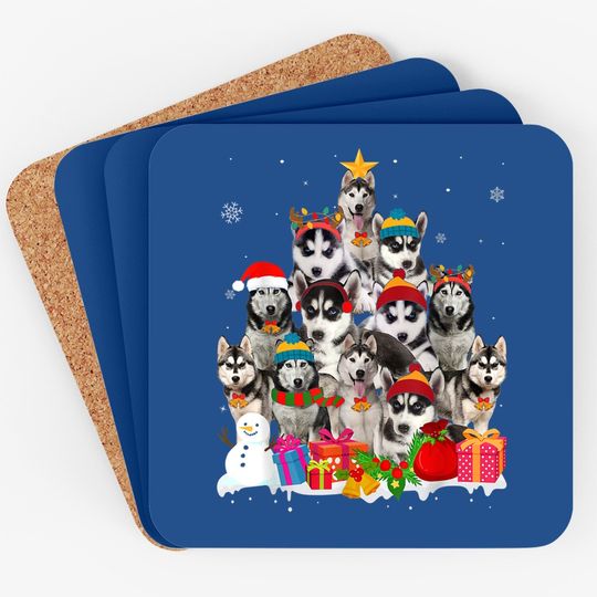 Siberian Husky Christmas Tree Pet Dog Lover Gift Coaster