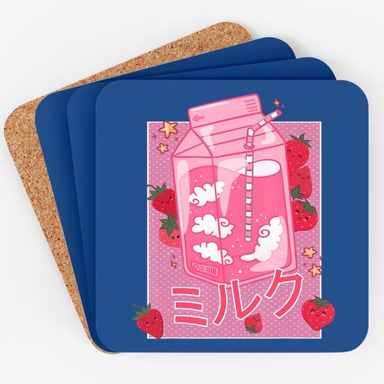 Retro 90s Strawberry Milk Shake - Japanese Kawaii Milk Coaster