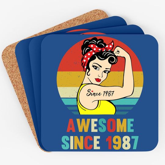 Vintage 34th Birthday 1987 Gift For 34 Year Old Woman Coaster