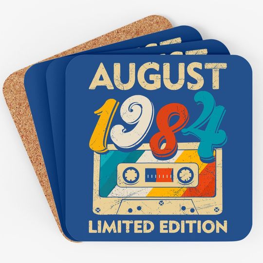 Retro August 1984 Cassette Tape 37th Birthday Decorations Coaster