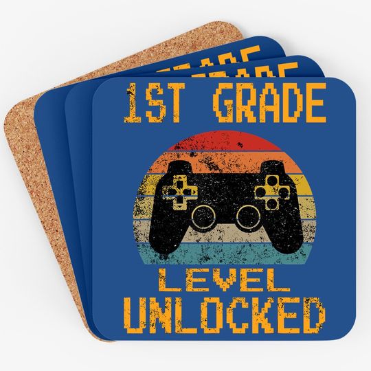 1st Grade Level Unlocked Gamer First Day Of School Boys Coaster