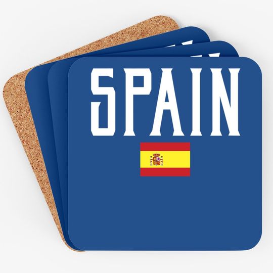 Spain Flag Vintage White Text Coaster
