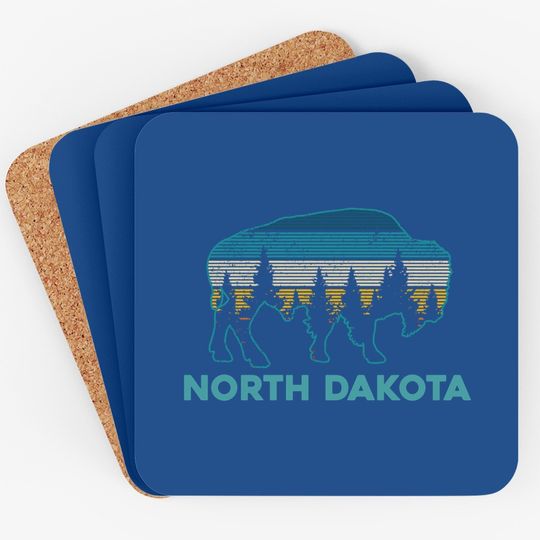 North Dakota Bison Vintage American Buffalo Souvenir Coaster
