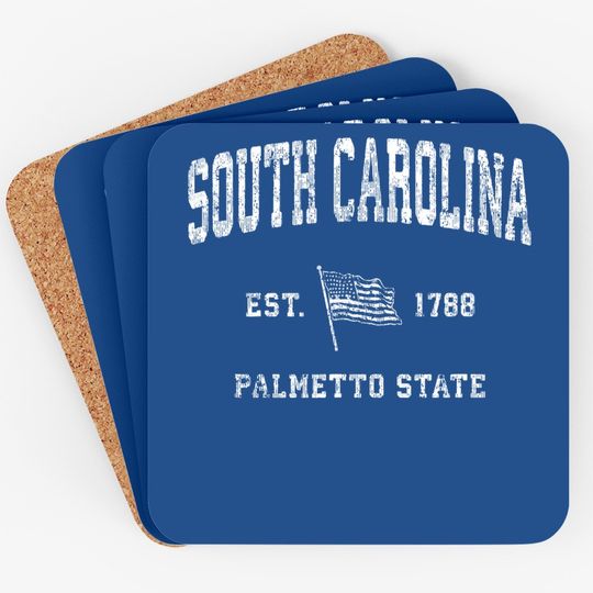 South Carolina Sc Vintage Us Flag Sports Design Coaster