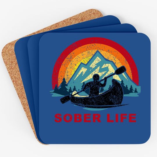 Sober Life Person Canoeing Retro Sunset Aa Na Recovery Coaster