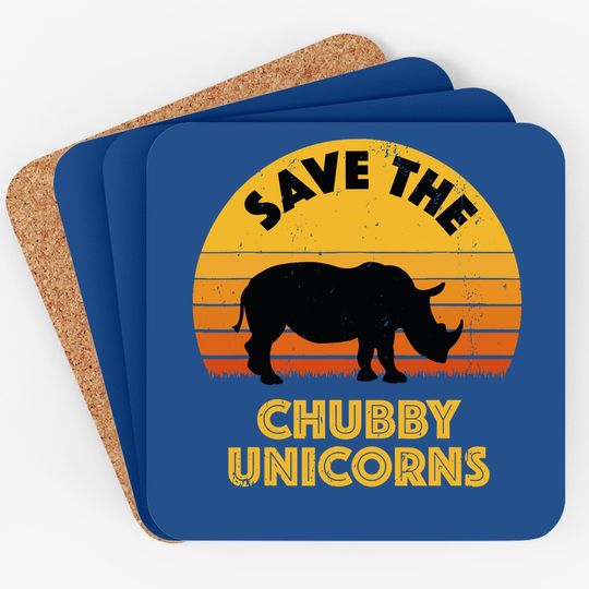 Save The Chubby Unicorns, Vintage Retro Rhino Coaster