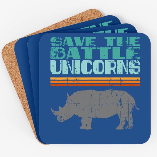 Vintage Save The Battle Unicorn Retro Rhino Rhinoceros Coaster