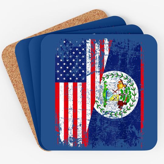 Belizean Roots Half American Flag Usa Belize Flag Coaster