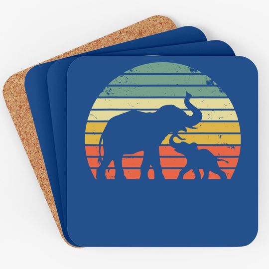 Vintage Elephant Coaster Retro Sunset Colors Silhouette Coaster