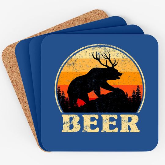 Bear Deer Funny Beer Vintage St Patricks Day Coaster