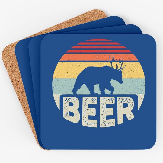 Vintage Retro Bear Deer Funny Beer Coaster
